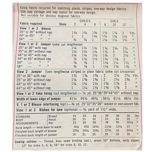 Vtg Simplicity 7275 Jumper Blouse Pattern 12 Girl 1967 Designer Child Collar Bow - Picture 4 of 6